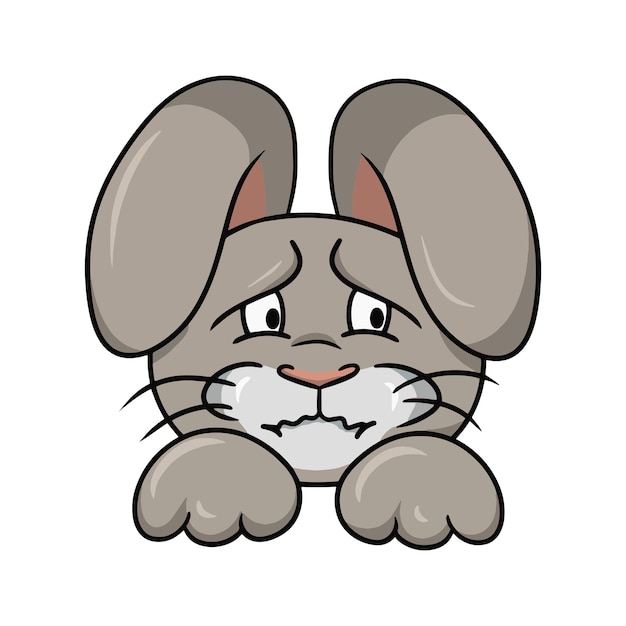 Emociones animales de conejo gris ofendido ilustración de vector de liebre insatisfecha en estilo de dibujos animados