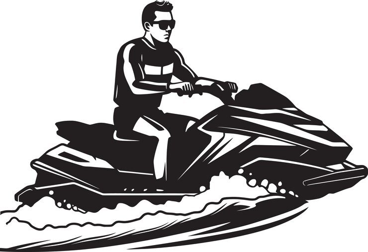 Vector las emociones del océano esperan una colorida ilustración de las aventuras del jet ski