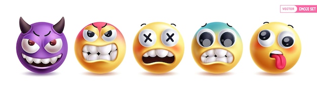 Emoji 3d emoticon conjunto vectorial de caracteres Emojis colección de caracteres de expresión facial en enojado loco