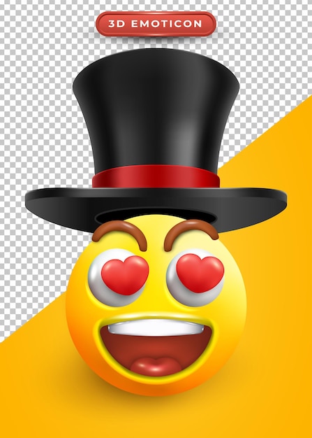 emoji 3d con expresión de amor y sombrero mágico