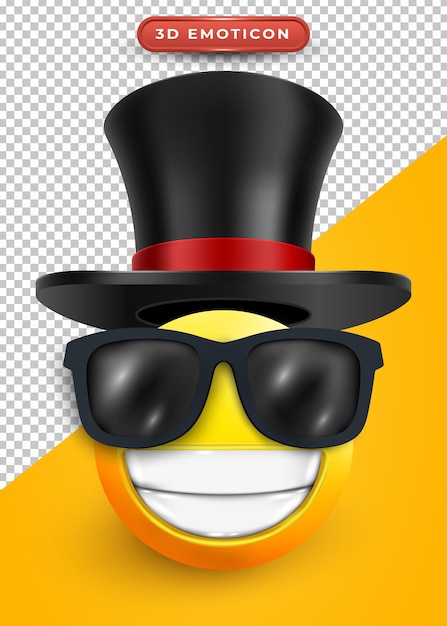 emoji 3d con expresión sonriente y sombrero mágico