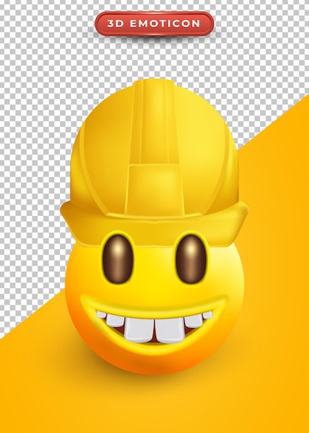 emoji 3d con sombrero de contratista y cara feliz