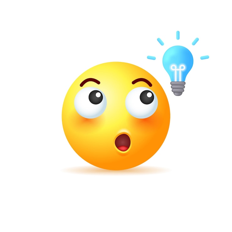 Vector emoji amarillo con bombilla aislado sobre fondo blanco.