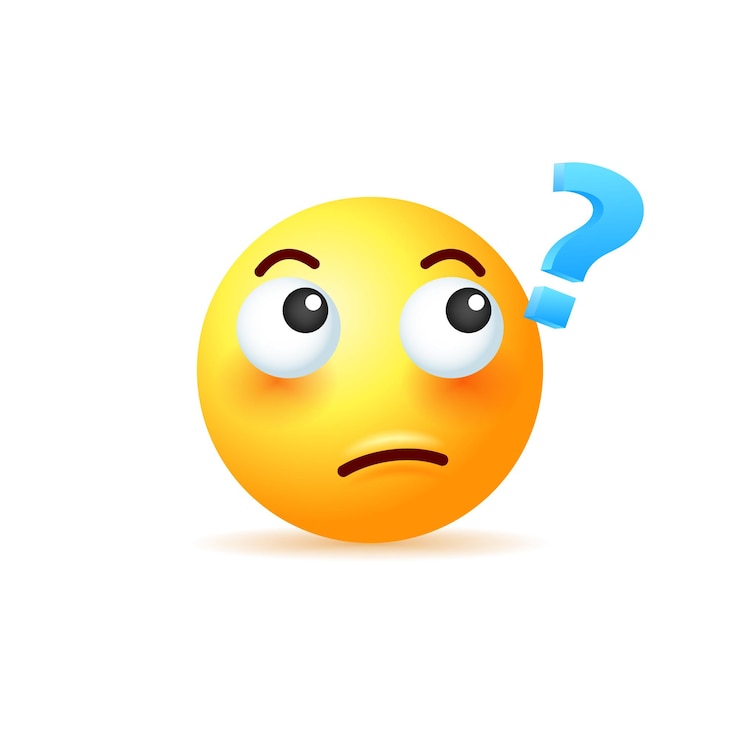 Vector emoji amarillo con signo de interrogación aislado sobre fondo blanco.