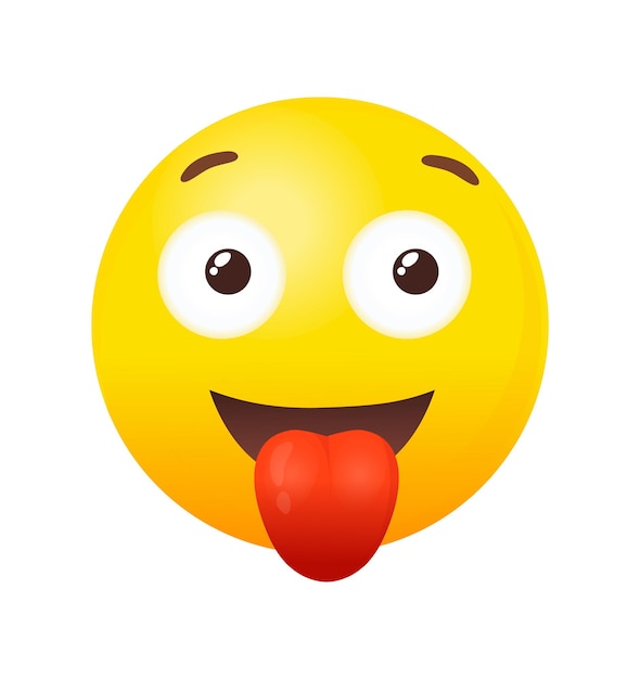 Emoji atascado con la lengua. divertido personaje redondo para chat, ilustración vectorial