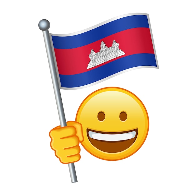 Emoji con la bandera de Camboya El tamaño grande del emoji amarillo sonríe