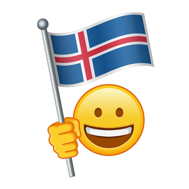 Emoji con la bandera de Islandia El tamaño grande del emoji amarillo sonríe