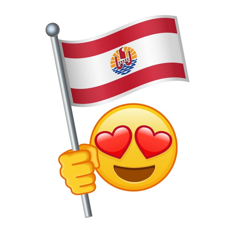 Vector emoji con la bandera de la polinesia francesa el tamaño grande del emoji amarillo sonríe