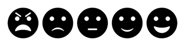 Emoji de calificación establecido para la retroalimentación del cliente o la experiencia del producto en estilo plano en blanco y negro