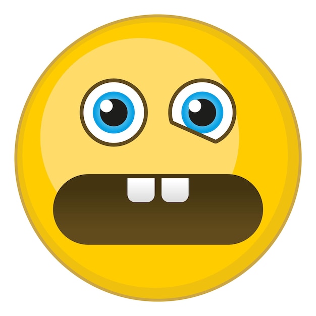 Emoji cara angustiada. Emoticon redondo amarillo con expresión de shock aislado sobre fondo blanco.