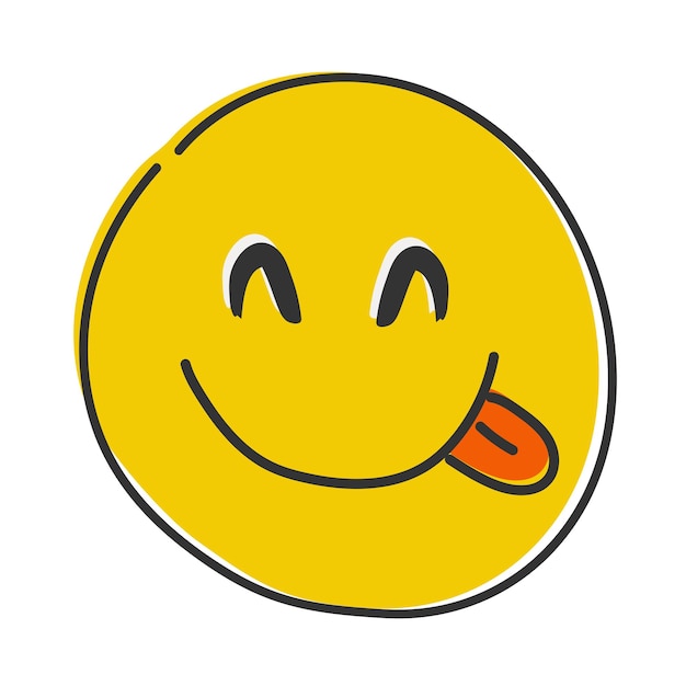 Emoji cara saboreando comida deliciosa cara sonriente saboreando lamiendo labios emoticono sonriente Emoticon de estilo plano dibujado a mano