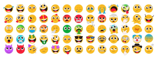 Emoji caracteres planos conjunto vectorial Emojis colección de iconos en triste llanto raro en el amor enfermo