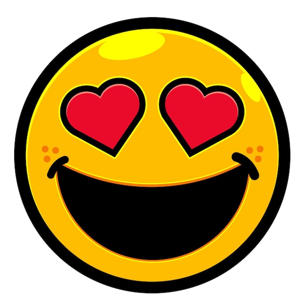 Vector emoji con caras de vector de corazón de color amarillo feliz