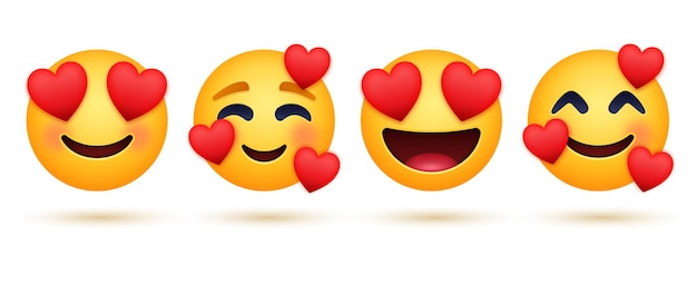 Emoji cariñoso con corazones o emoticonos sonrientes felices con ojos de corazón