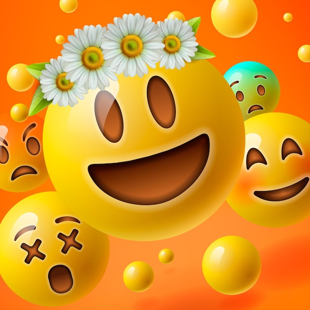 Emoji con corona de flores en la cabeza vector de la imagen