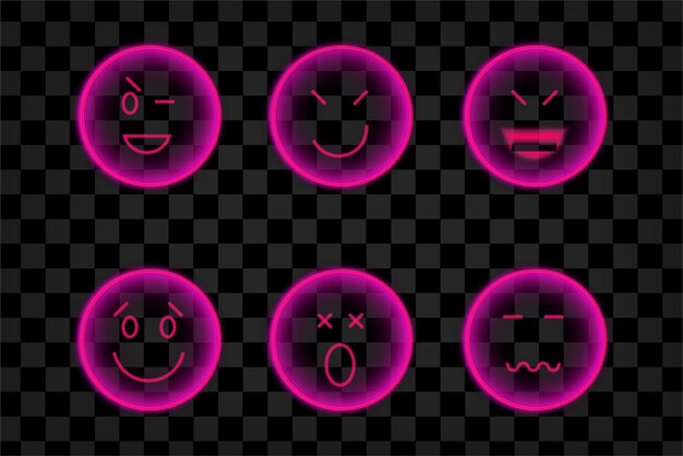 Emoji con efectos de luz establece recursos gráficos para la colección brillante de neón de emoticonos de halloween