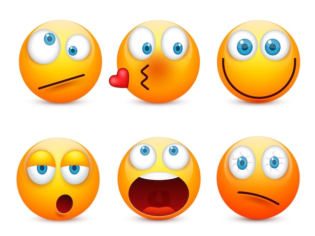 Emoji emoticón conjunto cara amarilla con emociones estado de ánimo expresión facial realista emoji triste feliz enojado