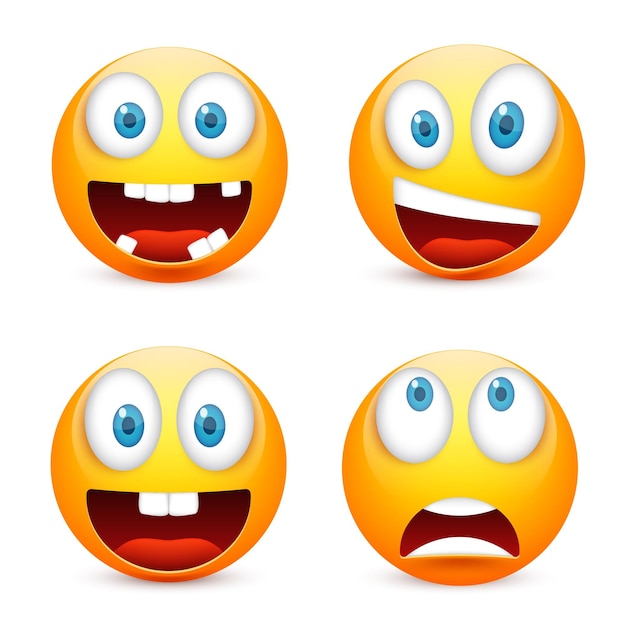 Emoji emoticon conjunto cara amarilla con emociones estado de ánimo expresión facial realista emoji triste feliz enojado