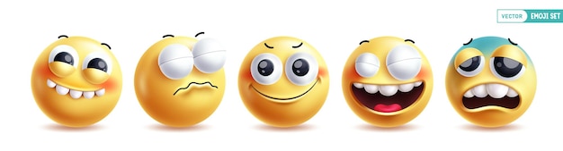 Emoji emoticon personajes conjunto vectorial colección de personajes emoticon en cara divertida triste sonrisa feliz