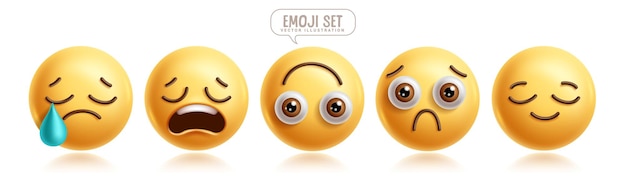 Emoji emoticones tristes personajes conjunto vectorial Emojis emociones expresión facial en molesto deprimido
