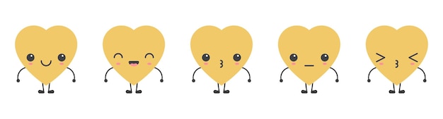 Emoji en forma de corazón de dibujos animados con diferentes colecciones de ilustraciones vectoriales de estado de ánimo