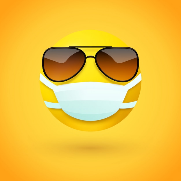 Emoji con gafas de sol con máscara de boca