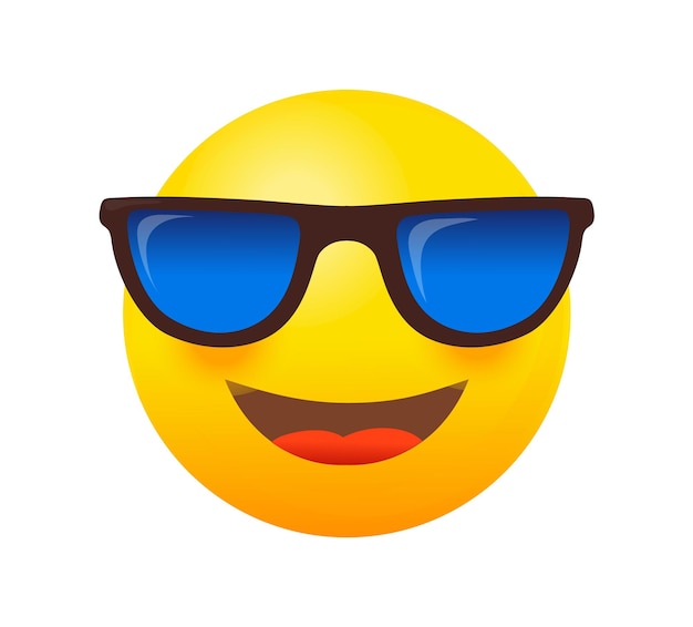 Vector emoji con gafas de sol. mensajero de reacciones para vector icono web aislado sobre fondo blanco