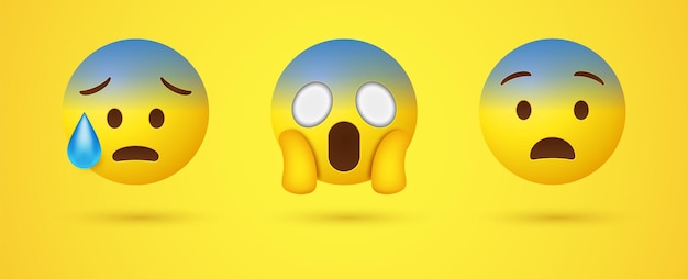 Emoji gritando sorprendido con dos manos sosteniendo la cara o emoticon ansioso triste 3d con sudor