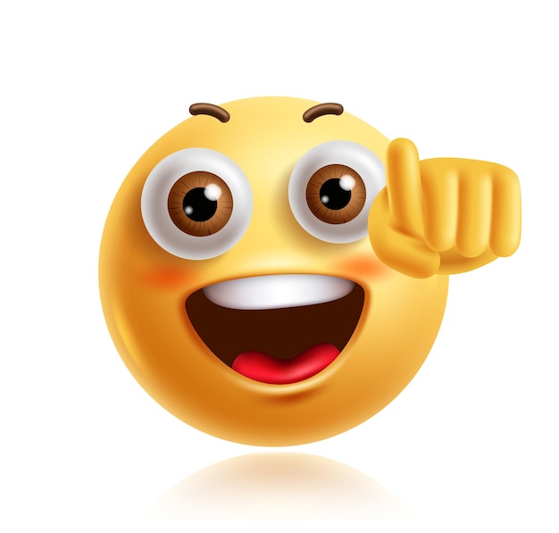El emoji de la mano que señala el clipart del personaje en 3D, el emoji del rostro del personaje en el divertido feliz, disfruta de lo positivo.