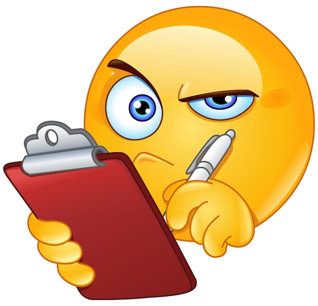 Emoji marcando una lista de inspección con un portapapeles