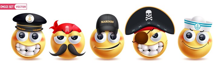 Vector emoji marinero emoticon personajes conjunto vectorial emojis emoticon hombre del mar personajes como guardia costera