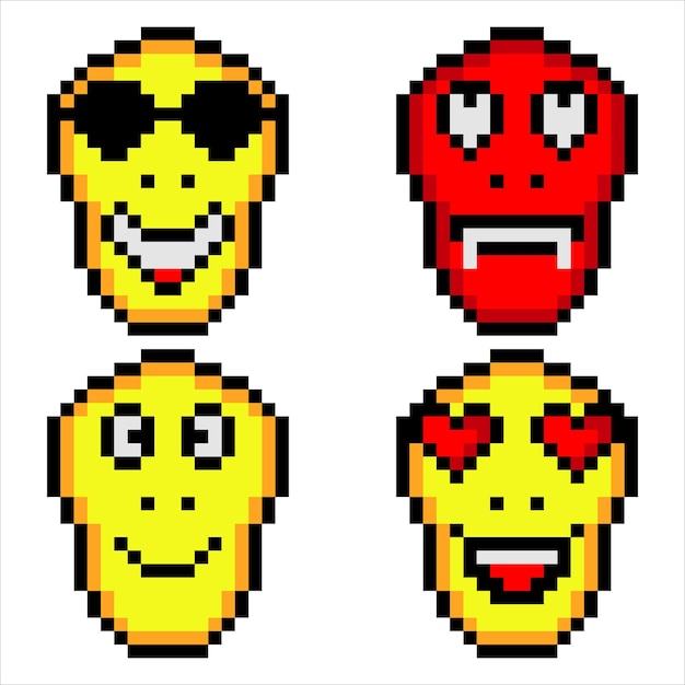 Vector emoji o icono de cara de emoticono en pixel art. ilustración vectorial