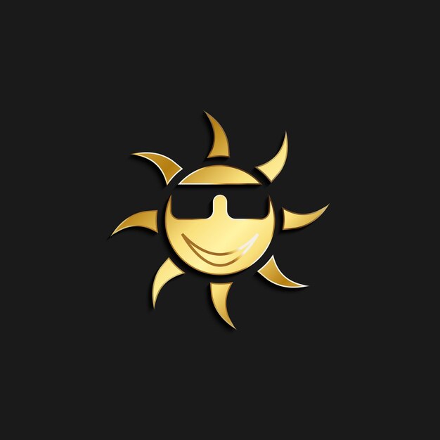 emoji de oro del sol Ilustración vectorial del estilo dorado Hora de verano en fondo oscuro