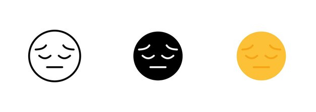 Un emoji que representa una cara triste o infeliz que a menudo se usa para transmitir una sensación de tristeza, decepción o angustia Vector conjunto de iconos en línea negro y estilos coloridos aislados