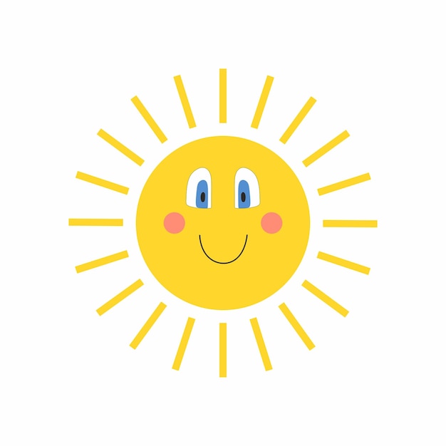 El emoji del sol lindo el rostro sonriente lindo el icono vectorial de la sonrisa divertida aislada en fondo blanco