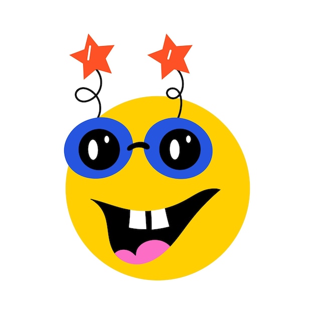 Emoji sonriente con gafas de apoyo divertidas pegatina de estilo plano