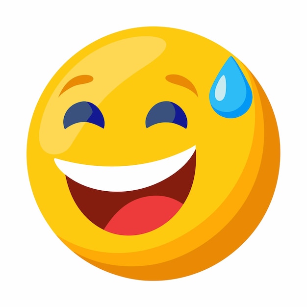 Emoji sonriente realista en 3D sobre un fondo blanco con una lágrima