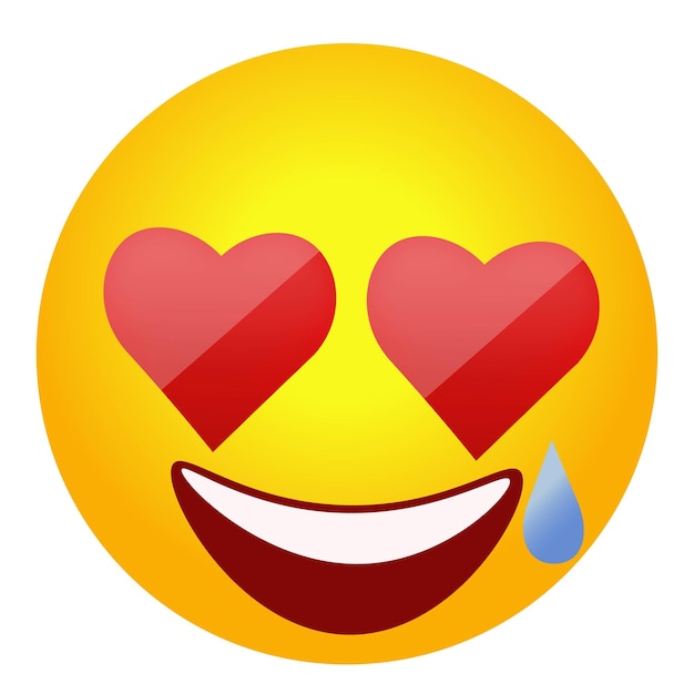 Emoji de sonrisa con ilustración de pegatina de ojos de corazón