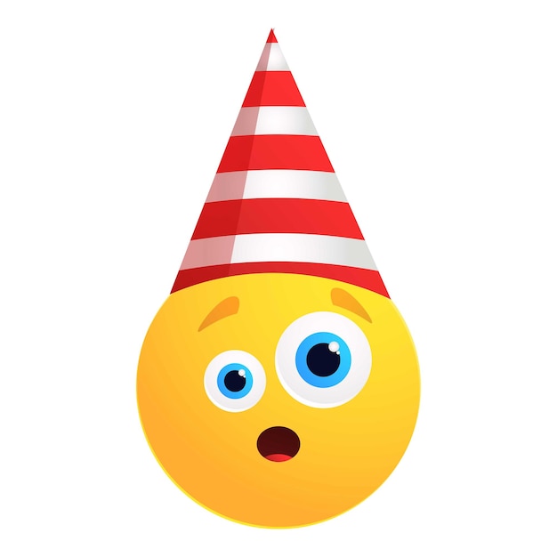 Emoji sorprendido con un sombrero de cumpleaños que parece tonto