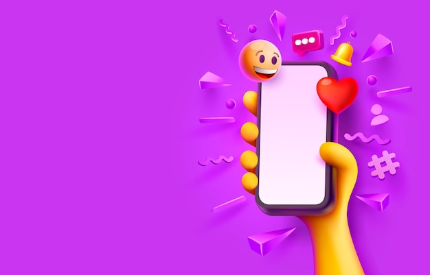 Emoji de teléfono inteligente y como mostrar las redes sociales vector