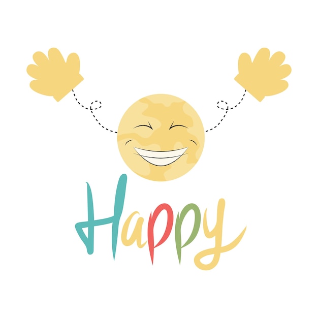 Vector emoji de la tierra feliz con el vector del día mundial de la felicidad del texto