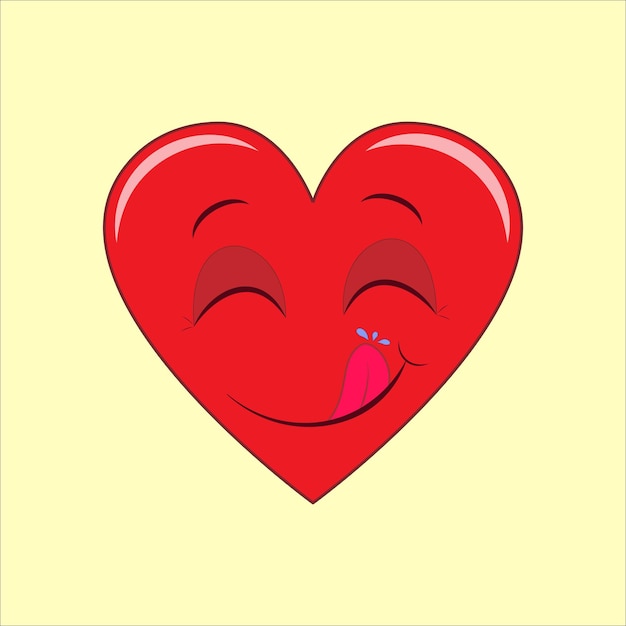 El emoji del vector del corazón lame los labios