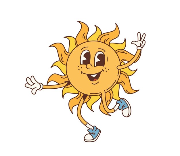 El emoji de verano del personaje de dibujos animados retro sun groovy