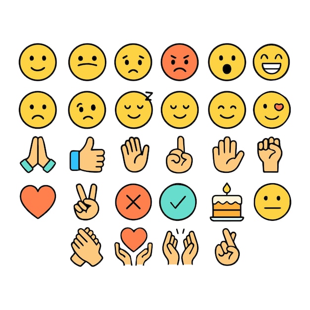 emojis Colección de emoticones y gestos de las manos para varias expresiones
