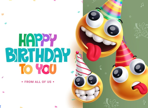 Emojis de cumpleaños diseño de clipart Feliz cumpleaños a usted texto de salud con emoji personaje caras divertidas
