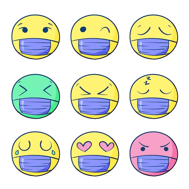 Emojis dibujados a mano con mascarilla