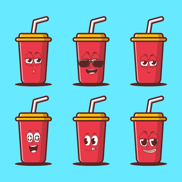 Emojis de dibujos animados de vector de bebida gaseosa