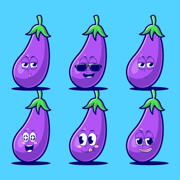 Emojis de dibujos animados de vector de berenjena