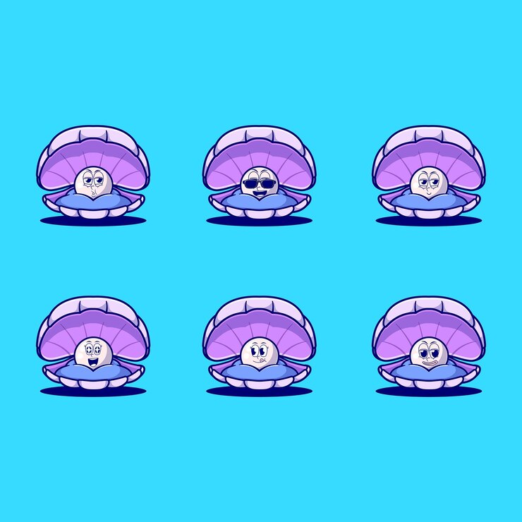 Emojis de dibujos animados de vector de concha de perla