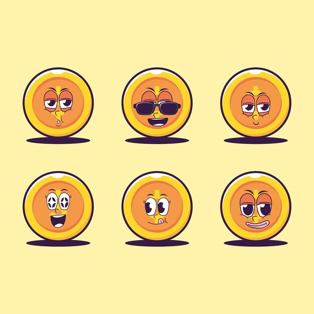 Vector emojis de dibujos animados de vector de moneda de oro